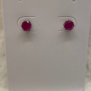 Ruby Stud Earrings set in Platinum Overlay Sterling Silver TGW 1.5 cts